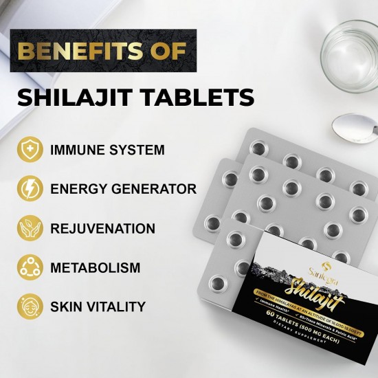 Santegra Shilajit Comprimidos, 100% Shilajit Comprimidos Puros 30000 MG 60 Comprimidos