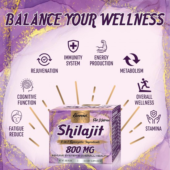 Sennasi 800mg Himalayan Shilajit Supplement 8-in-1 Synergistic Ingredients 30g