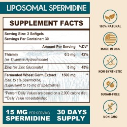 Sohahila Suplemento de espermidina liposomal con zinc y tiamina, 60 cápsulas blandas Sohahila Suplemento de espermidina liposomal con zinc y tiamina, 60 cápsulas blandas