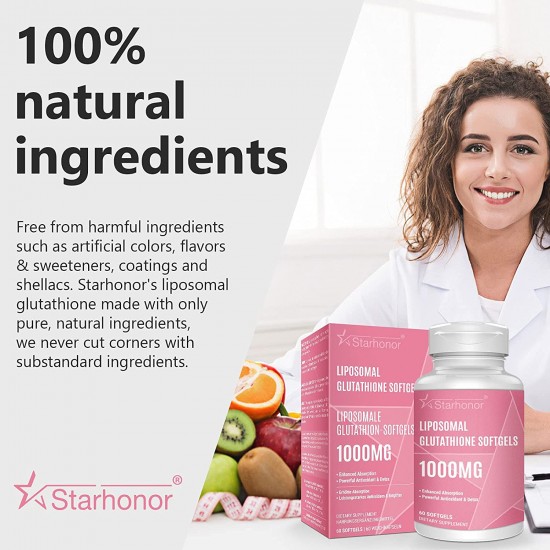 Starhonor L- Glutathion Réduit Softgels 1000mg (60 Capsules),  NAC N-Acétyl-Cystéine Supplémen