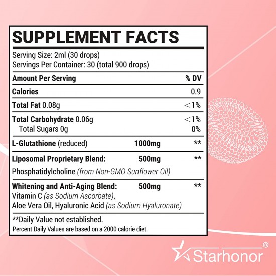 Starhonor Gotas de Glutatión Liposomal, NAC N-Acetil-Cisteína Suplemento 1500mg/60ml