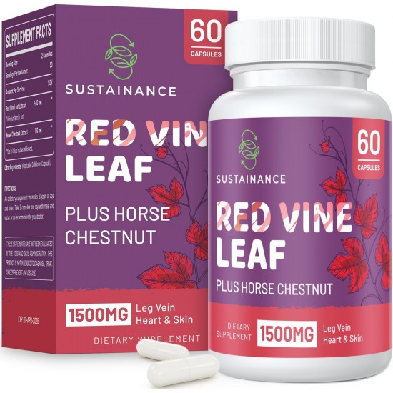 SUSTAINANCE Rotes Weinlaubextrakt 1400mg & Rosskastanienextrakt 100mg 60 Kapseln