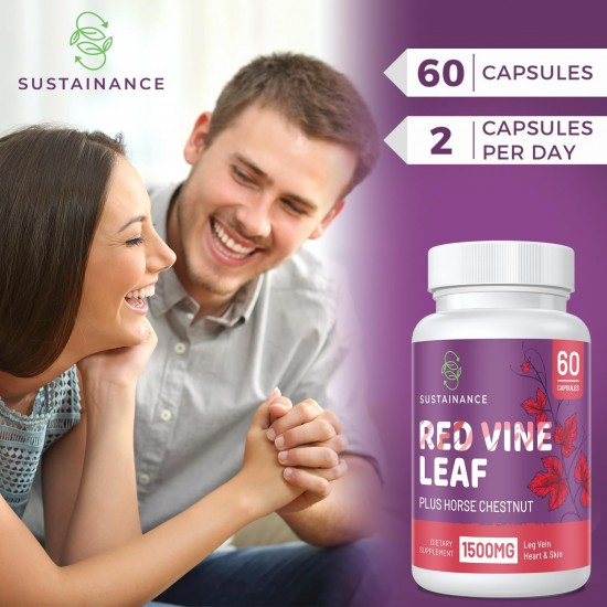 SUSTAINANCE Extrait de Feuille de Vigne Rouge 1400mg & Extrait de Marron d'Inde 100mg 60 Capsules