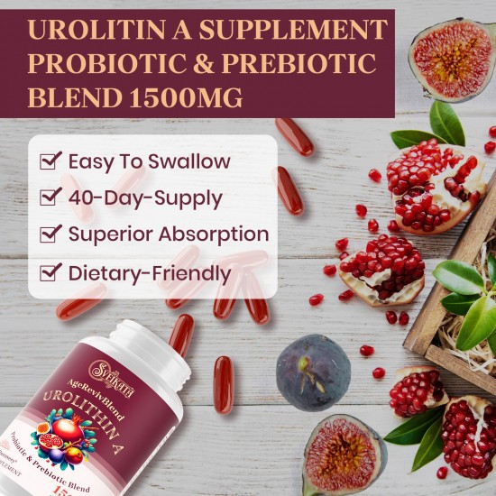 Sveikata Urolithin A Supplement 1500mg – with Probiotics & Pomegranate for Cellular Renewal & Mitochondrial Support, 120 Softgels