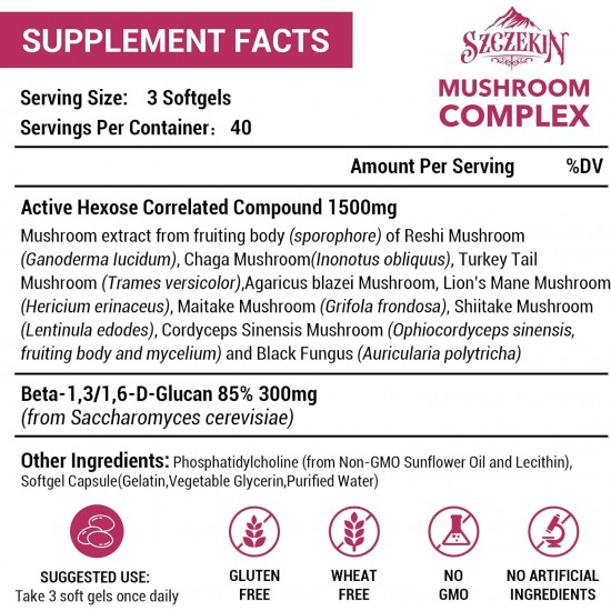 SZCZEKIN 1500mg Liposomal Activo Hexose Correlated Suplemento con Beta-Glucans, 120 Softgels