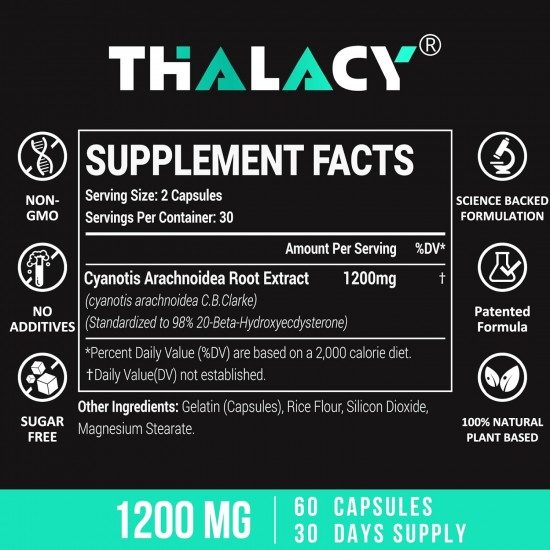 Thalacy Beta Ecdysterone Suplemento, 1200MG 60 Cápsulas