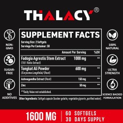Thalacy Fadogia Agrestis Tongkat Ali suplemento, 1600mg 60 cápsulas blandas Thalacy Fadogia Agrestis Tongkat Ali suplemento, 1600mg 60 cápsulas blandas