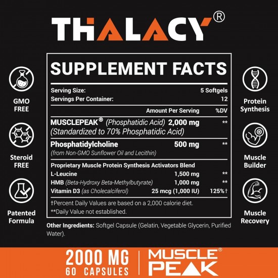 Thalacy Acide phosphatidique liposomal pour le renforcement musculaire (PA), 2000mg 60 Capsules