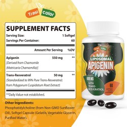 Trasicolor Apigenina Liposomal con Trans-Resveratrol Suplementos 600mg, 60 Cápsulas Blandas Trasicolor Apigenina Liposomal con Trans-Resveratrol Suplementos 600mg, 60 Cápsulas Blandas