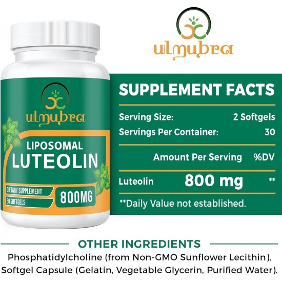 Ulmubra Liposomal Luteolin Supplement 800 MG, 60 Softgels