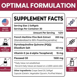 Vigorizar Extracto de Corteza de Pino Marítimo Francés 200 mg, Picnogeno Premium con PQQ, 60 cápsulas blandas veganas Vigorizar Extracto de Corteza de Pino Marítimo Francés 200 mg, Picnogeno Premium con PQQ, 60 cápsulas blandas veganas