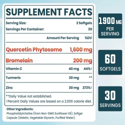 Vigorizar Fitosoma Liposomal de Quercetina 1600 mg con Bromelina, Zinc y Vitamina C,  60 cápsulas blandas Vigorizar Fitosoma Liposomal de Quercetina 1600 mg con Bromelina, Zinc y Vitamina C,  60 cápsulas blandas