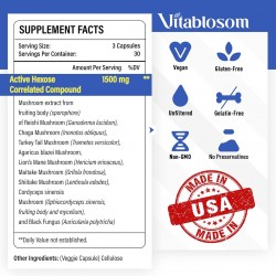 Vitablosom Hexosa Activa Compuesto Correlacionado Suplemento Natural de Hongos 1500mg, 90 Cápsulas Vitablosom Hexosa Activa Compuesto Correlacionado Suplemento Natural de Hongos 1500mg, 90 Cápsulas