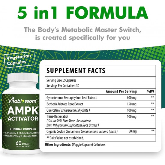 Vitablossom Premium Grade Jiaogulan Gynostemma+ Berberine, AMPK Activator Supplement 60 capsules Vitablossom Premium Grade Jiaogulan Gynostemma+ Berberine, AMPK Activator Supplement 60 capsules