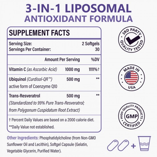 Vitablossom Liposomal 3 in 1 Anti-oxidant Complex, CoQ10 +Trans-Resveratrol 2000mg