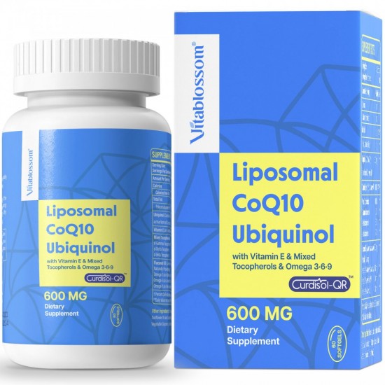 Vitablossom  CoQ10 liposomal  Softgels 600mg avec Vitamine E et Tocophérol mélangé & Omega 3,6,9