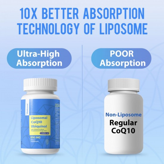 Vitablossom Liposomale CoQ10 Weichkapseln 600mg mit Vitamin E und gemischtem Tocopherol & Omega 3,6,9