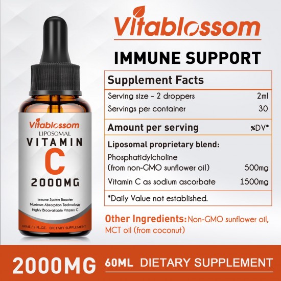 Vitablossom Gocce di Vitamina C Liposomiale a Massimo Assorbimento 2000mg