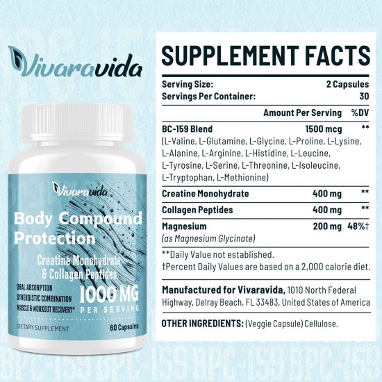 Vivaravida BPC-157 Alternative – High Potency BPC-159 Peptide for Muscle Recovery & Performance – 1000mg, 60 Capsules Vivaravida BPC-157 Alternative – High Potency BPC-159 Peptide for Muscle Recovery & Performance – 1000mg, 60 Capsules