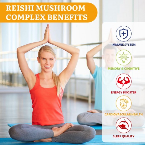 Yasumako Japanese Reishi Mushroom Complex Supplement 1500mg - Reishi,Chaga,Cordyceps,Lion's Mane,Maitake,Agaricus Mushrooms Extract & 3 Herb, Organic Mushroom Capsules