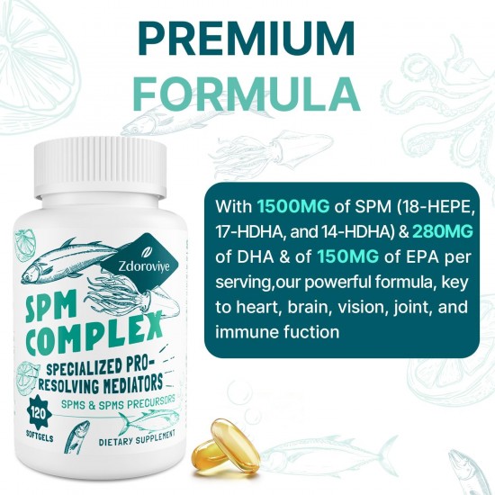 Zdoroviye SPM Supplement-Combining Specialized Pro-Resolving Mediators 1500mg and Omega-3 Fatty Acids 500mg 120 Softgels